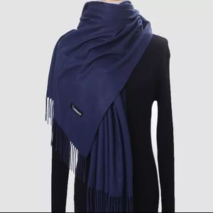 Cashmere Blend Pashmina Scarf Wrap Navy Blue